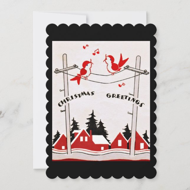 Retro Christmas Birds Holiday Greetings (Front)