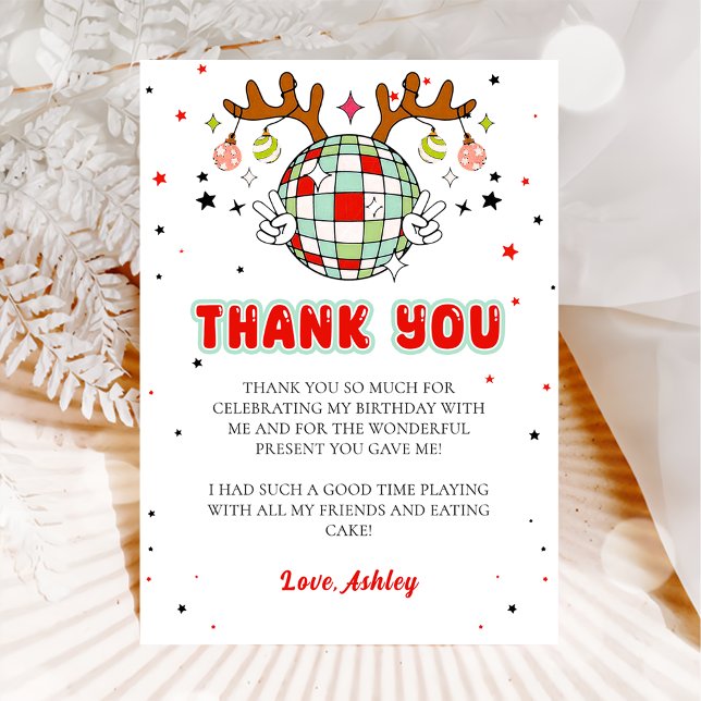 Retro Christmas Birthday Thank You Card (Creator Uploaded)