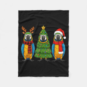 Retro Christmas Blue And Yellow Macaw Parrot Santa Fleece Blanket