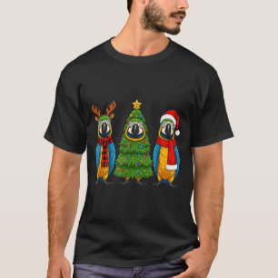 Retro Christmas Blue And Yellow Macaw Parrot Santa T-Shirt