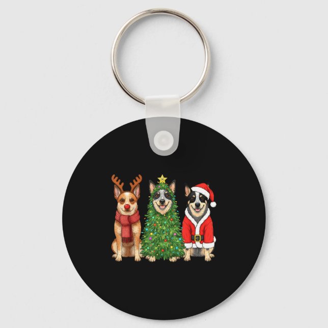 Retro Christmas Blue Heeler Santa Reindeer Dog Lov Key Ring (Front)