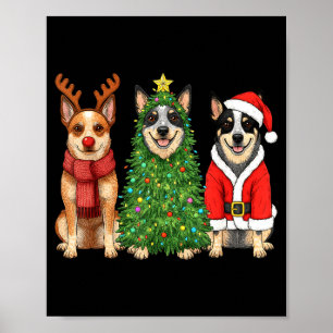 Retro Christmas Blue Heeler Santa Reindeer Dog Lov Poster
