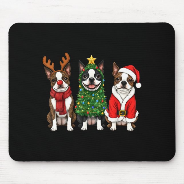 Retro Christmas Boston Terrier Santa Reindeer Dog  Mouse Mat (Front)