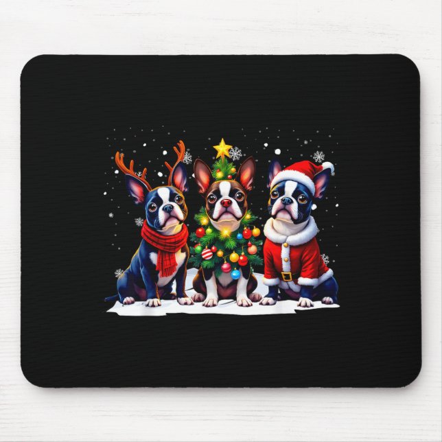 Retro Christmas Boston Terrier Santa Reindeer Dog  Mouse Mat (Front)