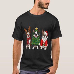 Retro Christmas Boston Terrier Santa Reindeer Dog T-Shirt