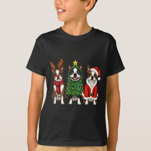 Retro Christmas Boston Terrier Santa Reindeer Dog T-Shirt