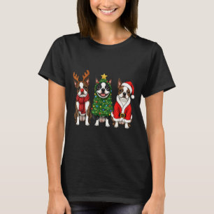 Retro Christmas Boston Terrier Santa Reindeer Dog T-Shirt