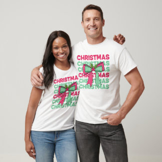 Retro Christmas Bow Repeating Text T-Shirt
