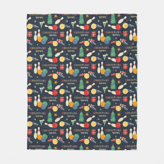 Retro Christmas Bowling Pattern Fleece Blanket (Front)