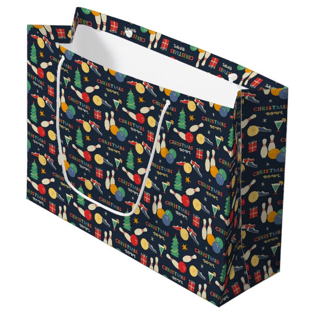 Retro Christmas Bowling Pattern Large Gift Bag (Front Angled)