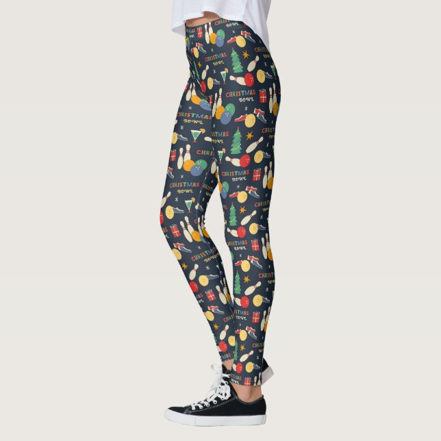 Retro Christmas Bowling Pattern Leggings (Left)