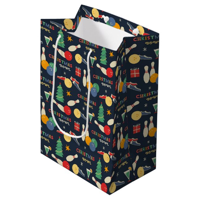 Retro Christmas Bowling Pattern Medium Gift Bag (Front Angled)