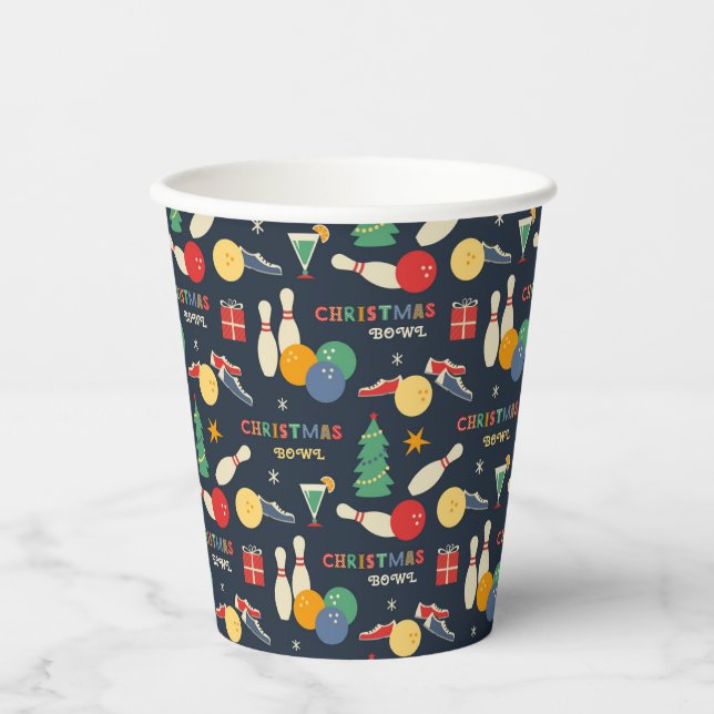 Retro Christmas Bowling Pattern Paper Cups (Front)