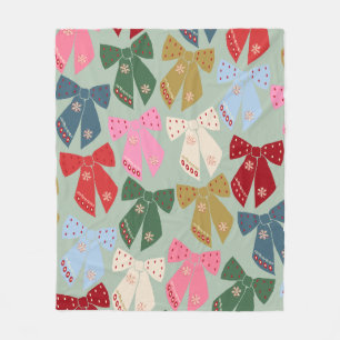 Retro Christmas Bows Coquette Fleece Blanket