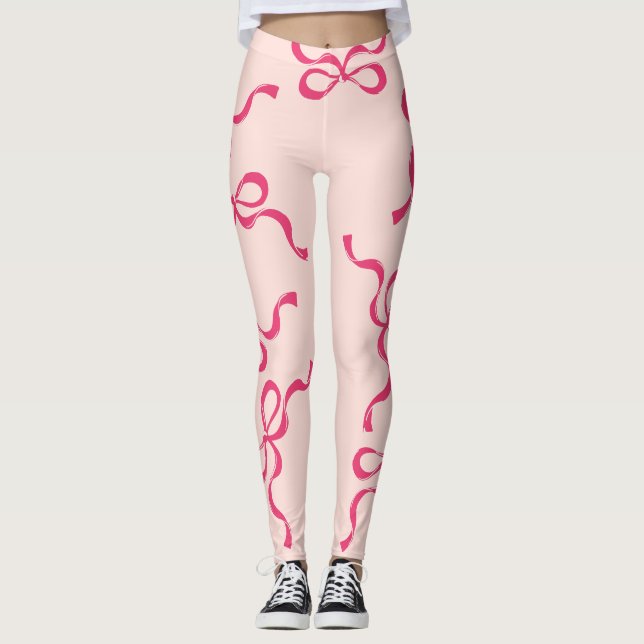 Retro Christmas Bows Holiday Classic red Leggings (Front)