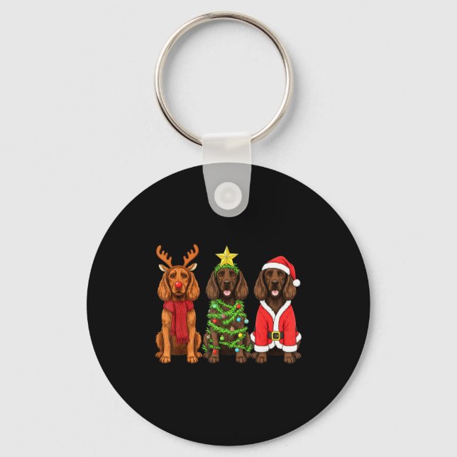 Retro Christmas Boykin Spaniel Santa Reindeer Dog  Key Ring (Front)