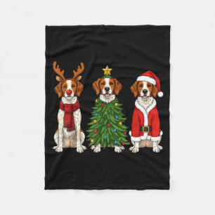 Retro Christmas Brittany Spaniel Santa Reindeer Do Fleece Blanket