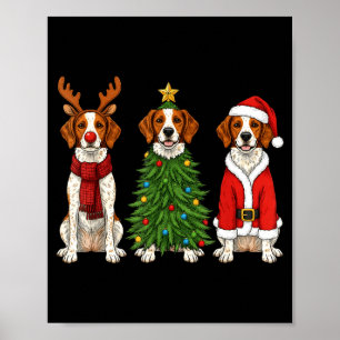 Retro Christmas Brittany Spaniel Santa Reindeer Do Poster