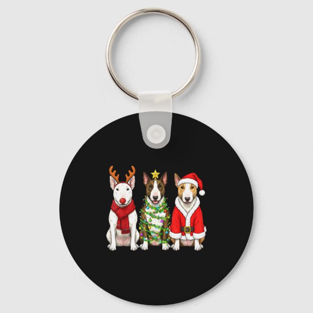 Retro Christmas Bull Terrier Santa Reindeer Dog Lo Key Ring (Front)
