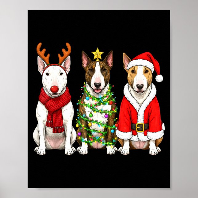 Retro Christmas Bull Terrier Santa Reindeer Dog Lo Poster (Front)