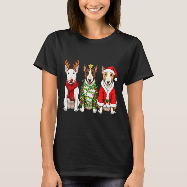 Retro Christmas Bull Terrier Santa Reindeer Dog Lo T-Shirt (Front)