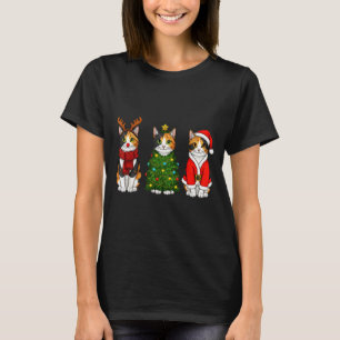 Retro Christmas Calico Cat Santa Reindeer T-Shirt