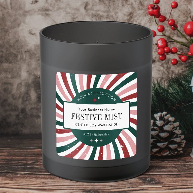 Retro Christmas Candle Label Holiday Packaging (Bring back the nostalgia with this retro-inspired Christmas product sticker)