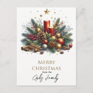 Retro Christmas Candles and Gold Holiday Postcard