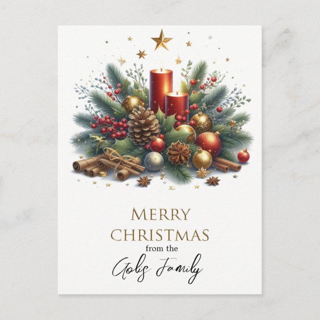 Retro Christmas Candles and Gold Holiday  Postcard (Front)