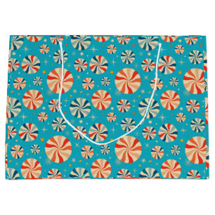 Retro Christmas Candy Cane Blue Large Gift Bag