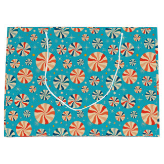 Retro Christmas Candy Cane Blue  Large Gift Bag