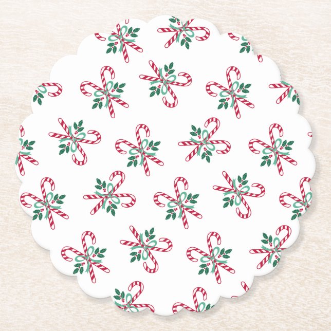 retro Christmas candy canes Paper Coaster (Front)