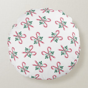 retro Christmas candy canes Round Cushion