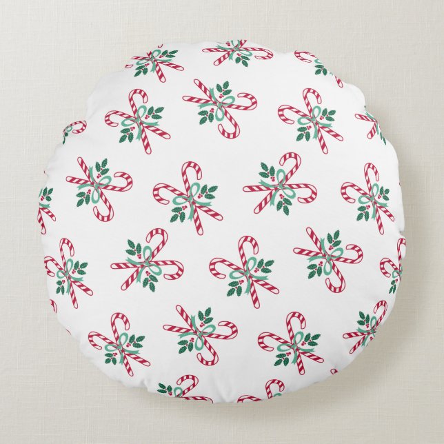 retro Christmas candy canes Round Cushion (Front)