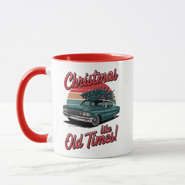 Retro Christmas Car – Old Times Holiday Mug (Left)