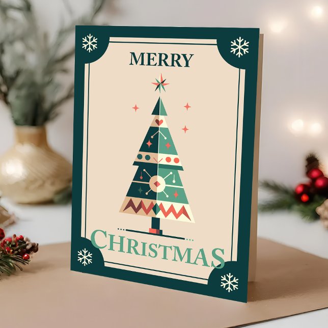 Retro Christmas Card With Geometric Tree Design (Creator Uploaded)