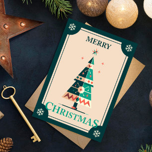 Retro Christmas Card With Geometric Tree Design