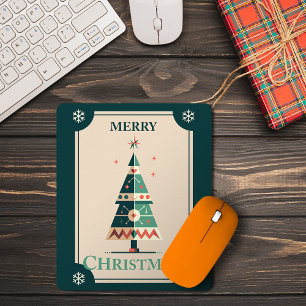 Retro Christmas Card With Geometric Tree Design Mouse Mat