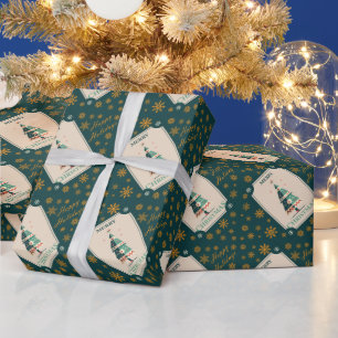 Retro Christmas Card With Geometric Tree Design Wrapping Paper