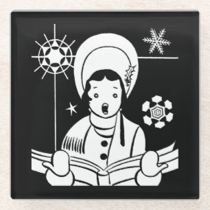 Retro Christmas Caroller Glass Coaster
