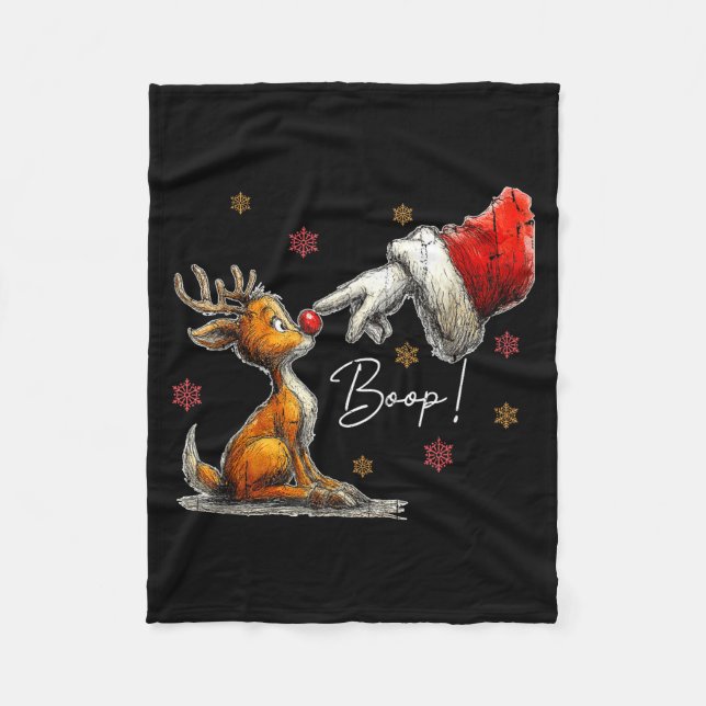 Retro Christmas Cartoon Boop, Christmas Reindeer  Fleece Blanket (Front)