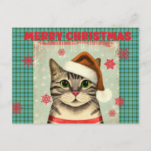 Retro Christmas Cat Merry Christmas postcard
