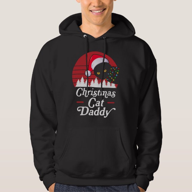 Retro Christmas Cat with Christmas Necklace Lights Hoodie (Front)