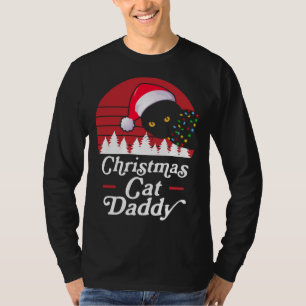 Retro Christmas Cat with Christmas Necklace Lights T-Shirt