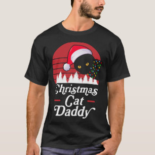 Retro Christmas Cat with Christmas Necklace Lights T-Shirt
