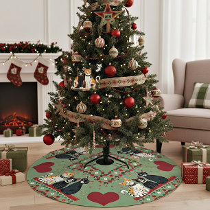 Retro Christmas cats Brushed Polyester Tree Skirt