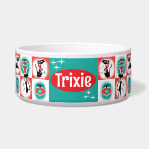 Retro Christmas Cats Food Bowl Customisable