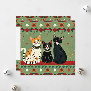 Retro Christmas cats Holiday Card