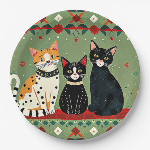 Retro Christmas cats Paper Plate