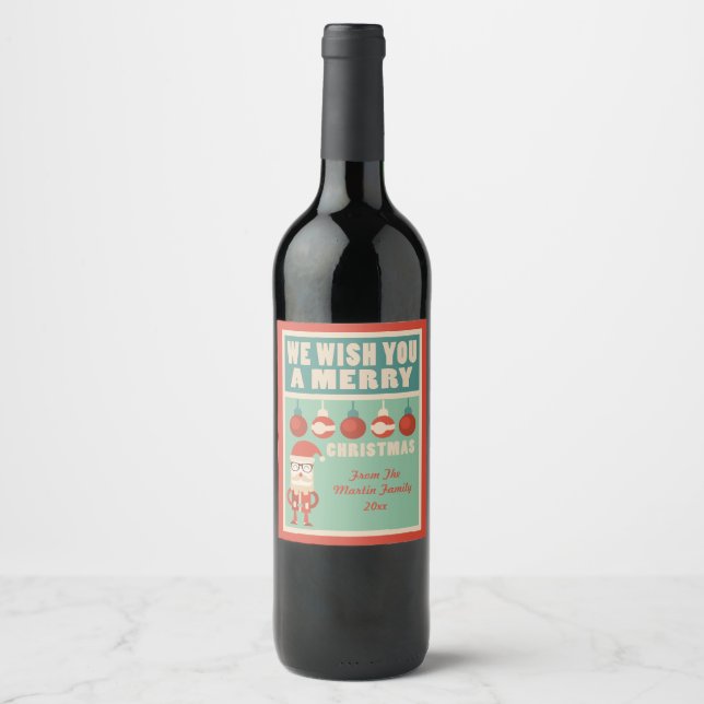 Retro Christmas Cheer! Holiday Wine Label (Front)